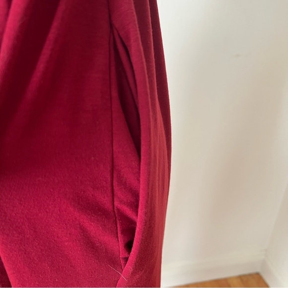 Elegant Burgundy Off-Shoulder Smocked Waist Ruffle Maxi Dress With Pockets Sz S - Picture 3 of 10